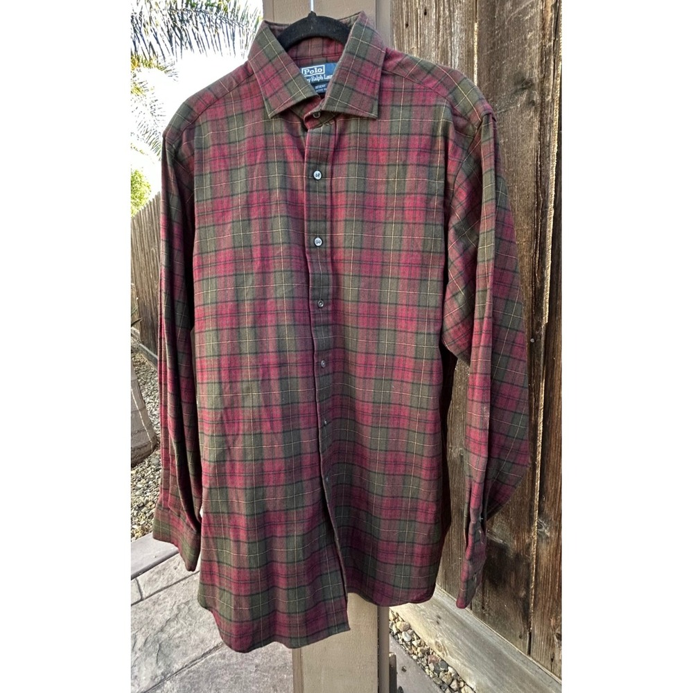 Vintage Polo Ralph Lauren Flannel Shirt Mens L Red Green Plaid Hong Kong